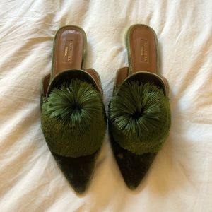 Aquazzura Green Velvet Flats